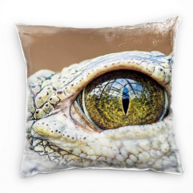 Macro, Tiere, Alligatorauge, grün, grau Deko Kissen 40x40cm für Couch Sofa Lounge Zierkissen