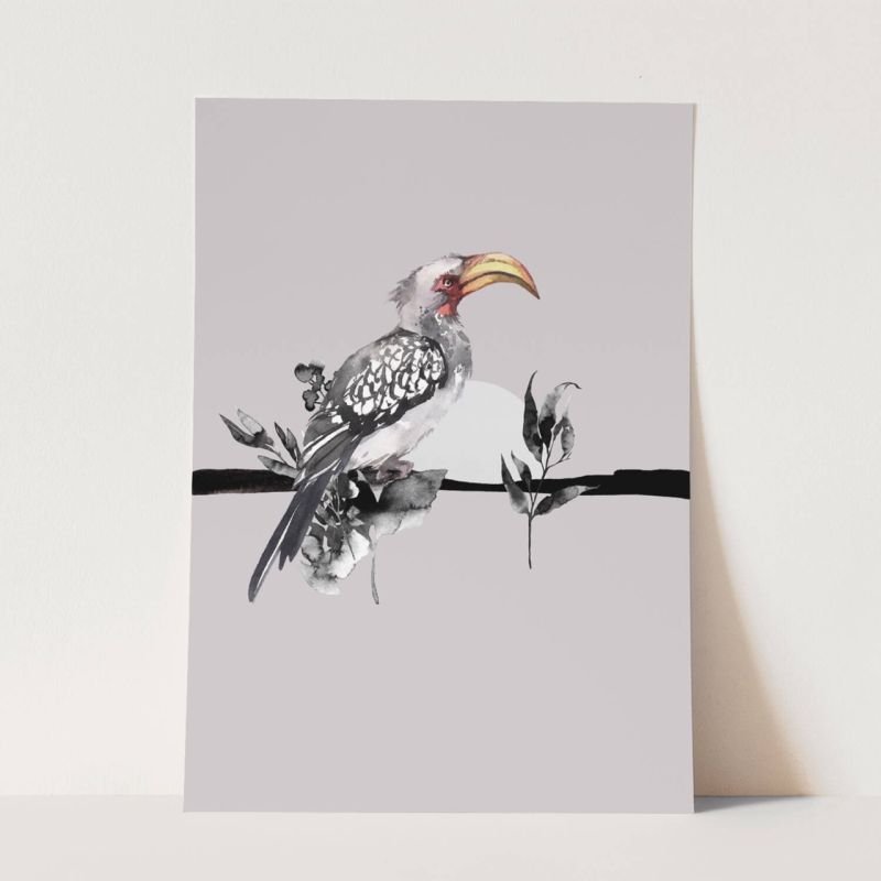 Vogel Motiv Nashornvogel Grau einzigartiges Design Mond