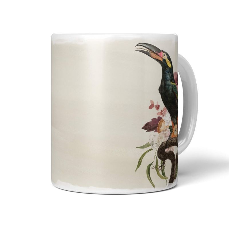 Dekorative Tasse mit schönem Vogel Motiv Tukan Exotisch Blumen Blüten schönem Design