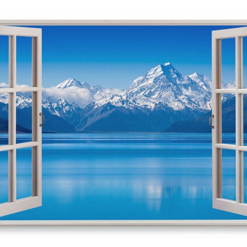 Wandbild 120x80cm Fensterbild Blaue Berge Natur Bergsee Neuseeland Schneegipfel