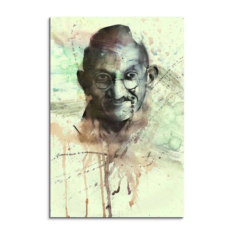 Mohandas Gandhi 90x60cm  Aquarell Art Leinwandbild