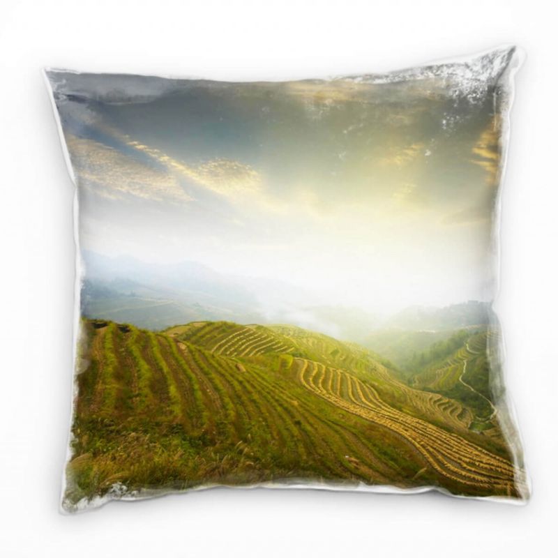 Landschaft, grün, blau, Berge, Felder Deko Kissen 40x40cm für Couch Sofa Lounge Zierkissen