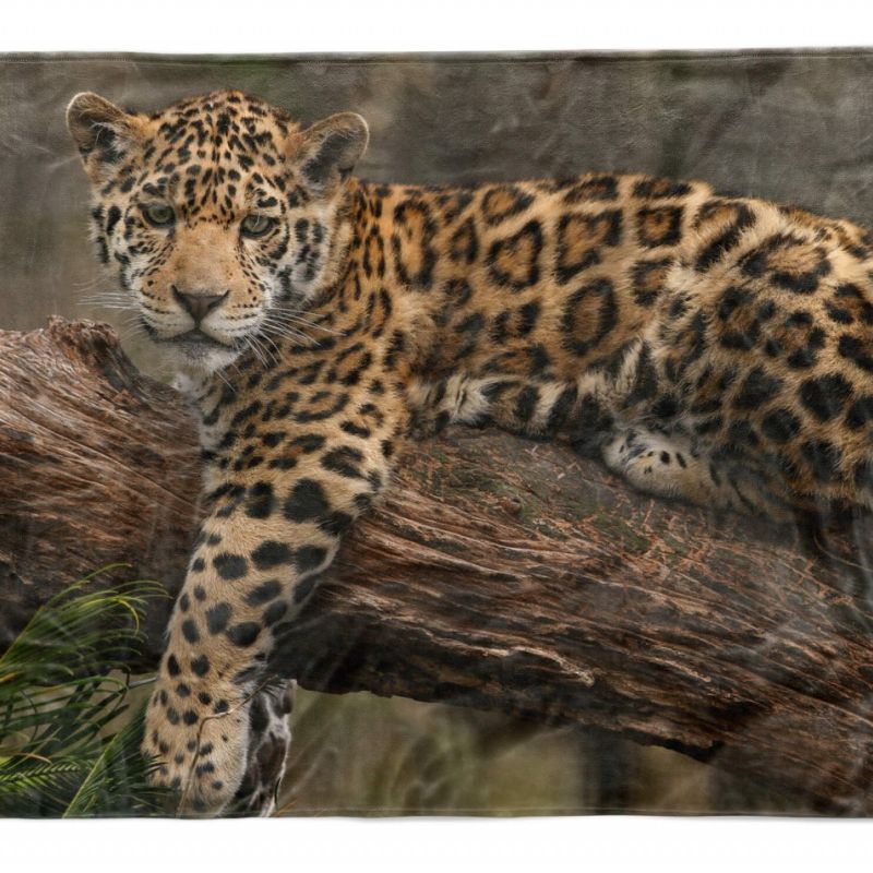 Handtuch Strandhandtuch Saunatuch Kuscheldecke  mit Tiermotiv kleiner Jaguar