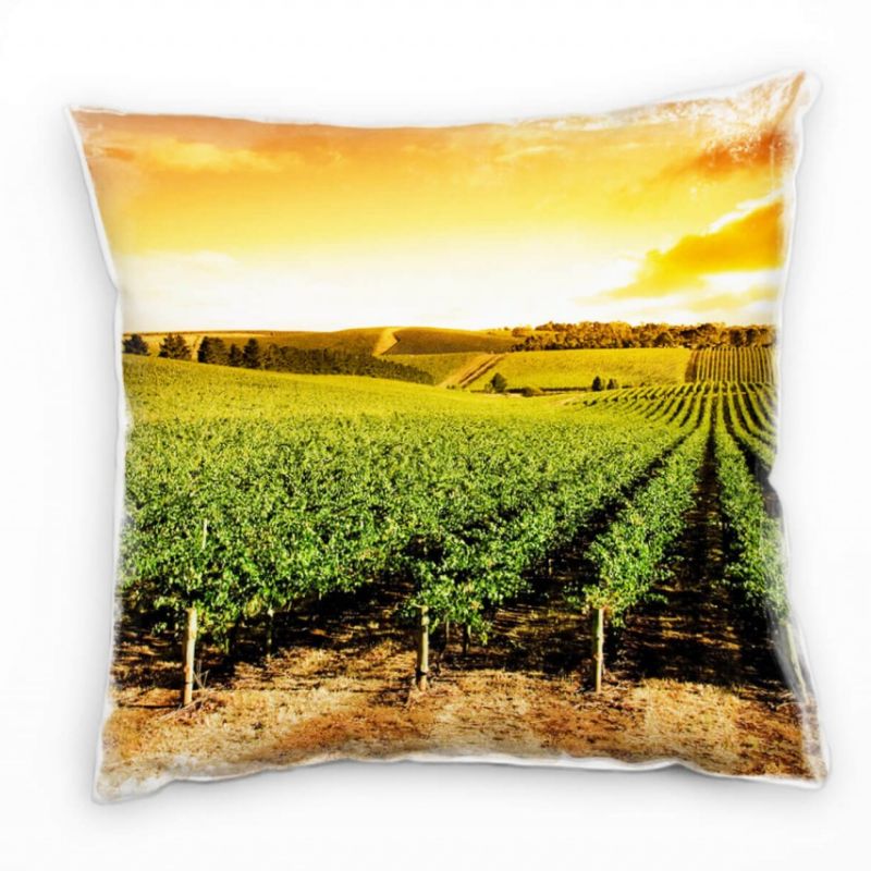 Landschaft, orange, grün, Weinstöcke, Sonnenuntergang Deko Kissen 40x40cm für Couch Sofa Lounge Zier