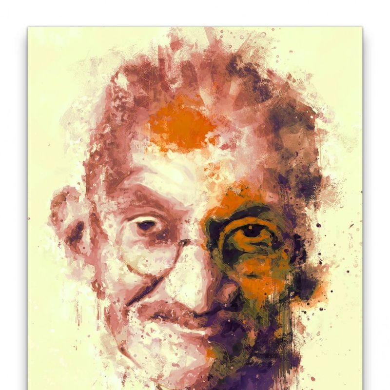 Gandhi Porträt Abstrakt Kunst Frieden Nobelpreisträger Legende 60x90cm Leinwandbild