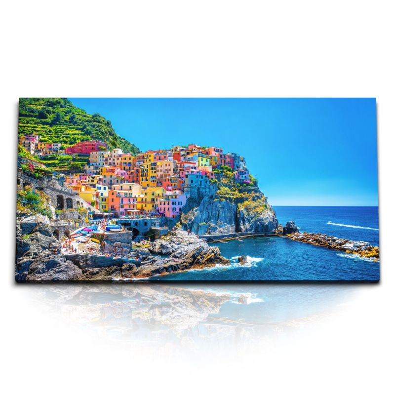 Kunstdruck Bilder 120x60cm Cinque Terre Italien Küste Klippen Dorf Mittelmeer