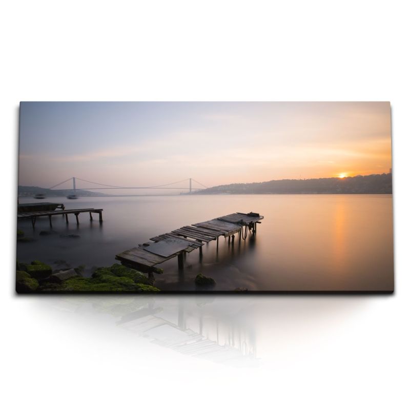 Kunstdruck Bilder 120x60cm Türkei Bosporus Brücke Sonnenuntergang Holzsteg