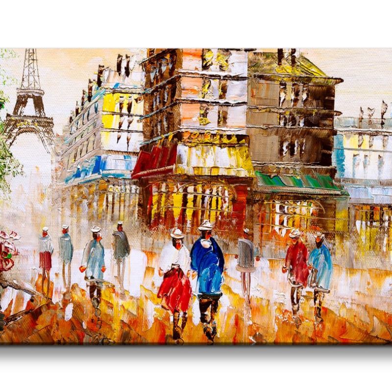 Leinwandbild 120x60cm Paris Eiffelturm Cafés Romantisch Malerisch Kunstvoll