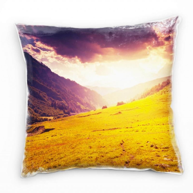 Landschaft, gelb, braun, Sonnenaufgang, Berge Deko Kissen 40x40cm für Couch Sofa Lounge Zierkissen