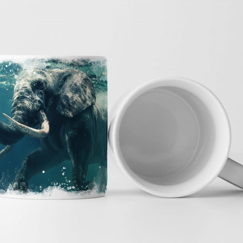 Tasse Geschenk Tierfotografie – Schwimmender Elefant unter Wasser