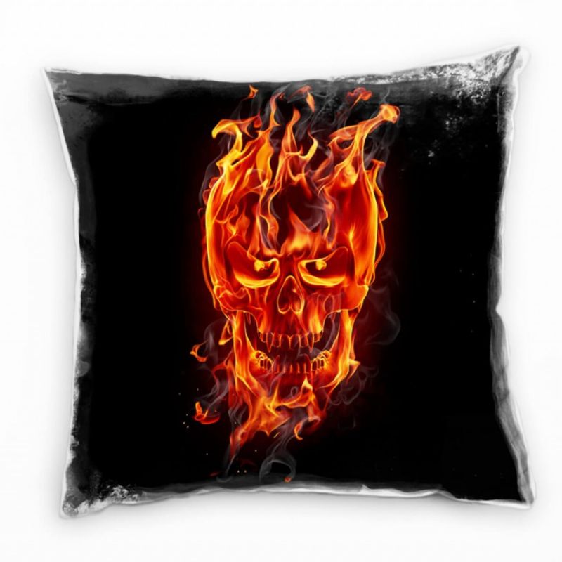 Abstrakt, rot, schwarz, Totenkopf, Flamen Deko Kissen 40x40cm für Couch Sofa Lounge Zierkissen