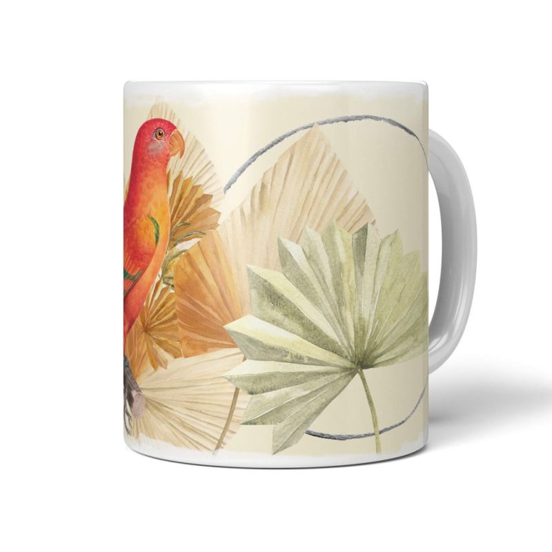 Dekorative Tasse mit schönem Vogel Motiv roter Wellensittich Pastelltöne Exotisch Kunstvoll