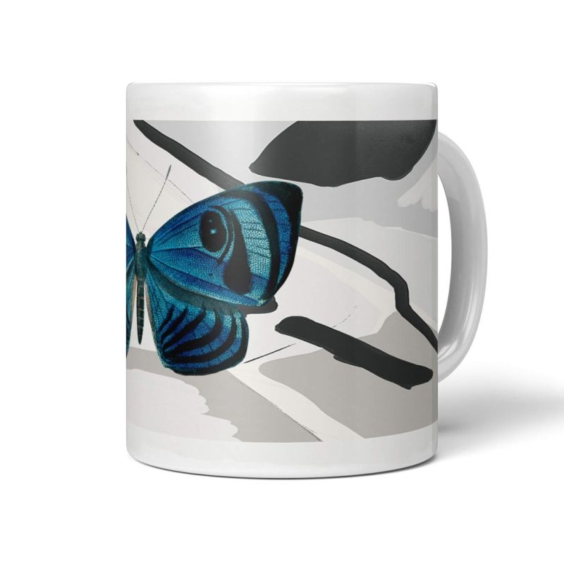 Dekorative Tasse mit schönem Motiv blauer Schmetterling einzigartiges Design Kunstvoll