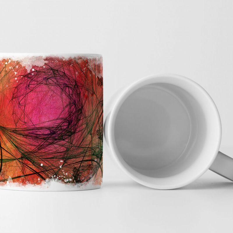 Tasse Geschenk pink, orange + dunkelgrüne Linien