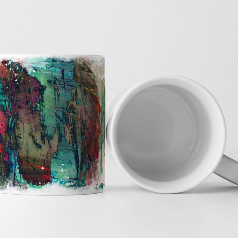 Tasse Geschenk Splashart; abstrakt, schwarz, türkis, Farbspritzer