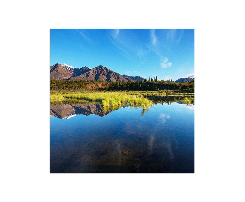 80x80cm Alaska See Berge Wiese Tundra