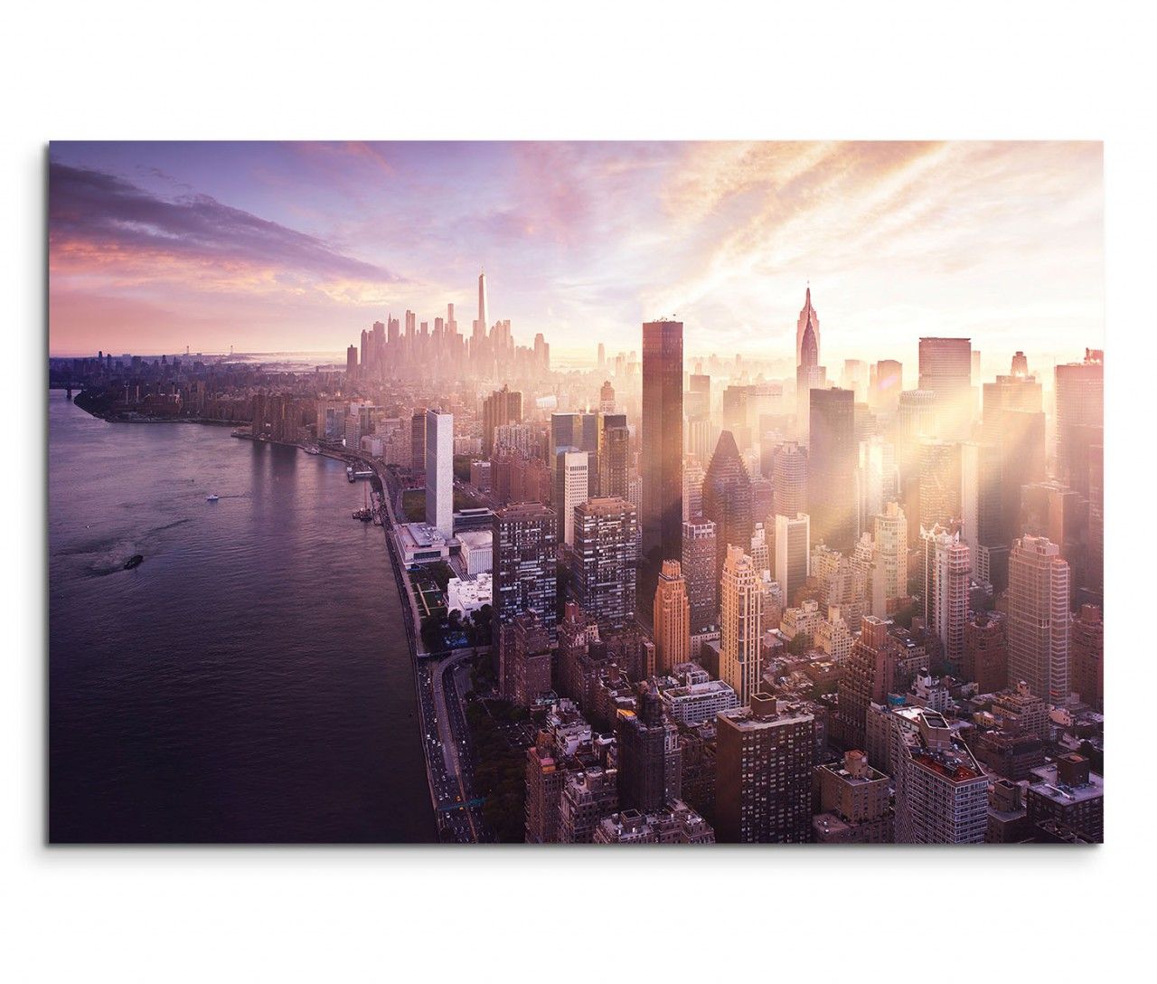 120x80cm Wandbild New York Manhattan Wolkenkratzer Wasser Abendlicht