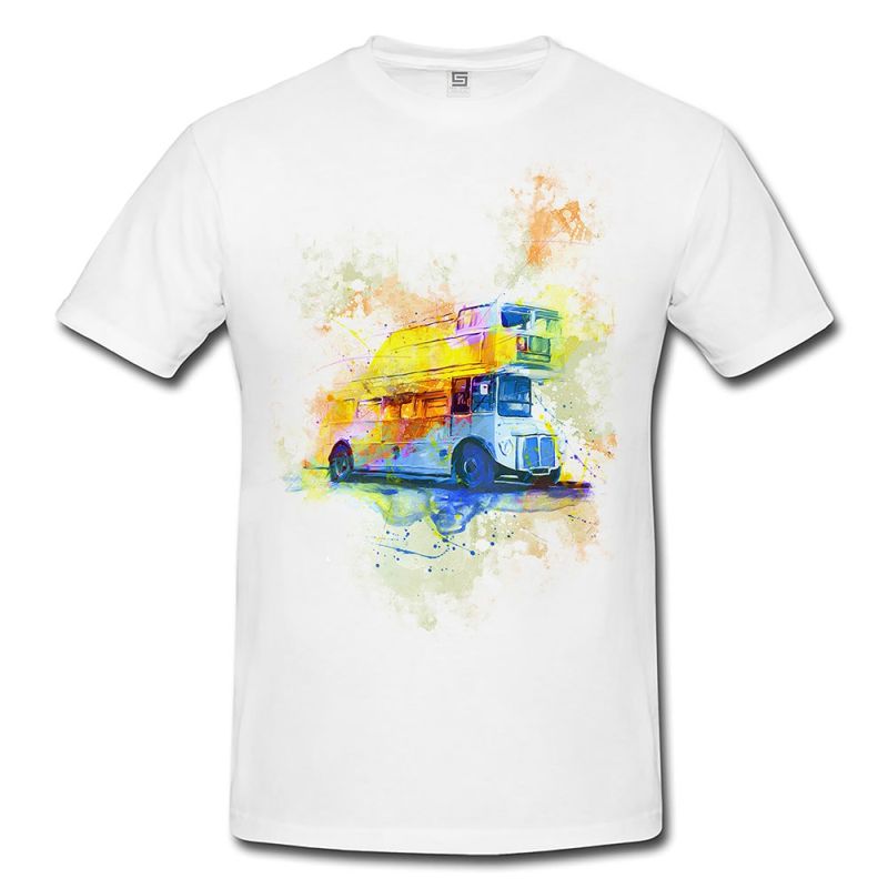 London Bus Herren T- Shirt , Stylisch aus Paul Sinus Aquarell Color