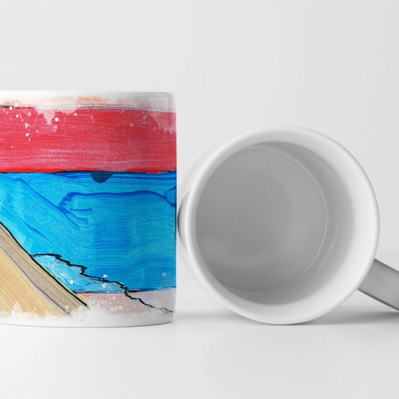 Tasse Geschenk Abstraktes helles Bild mit roten orangen und blauen Elementen