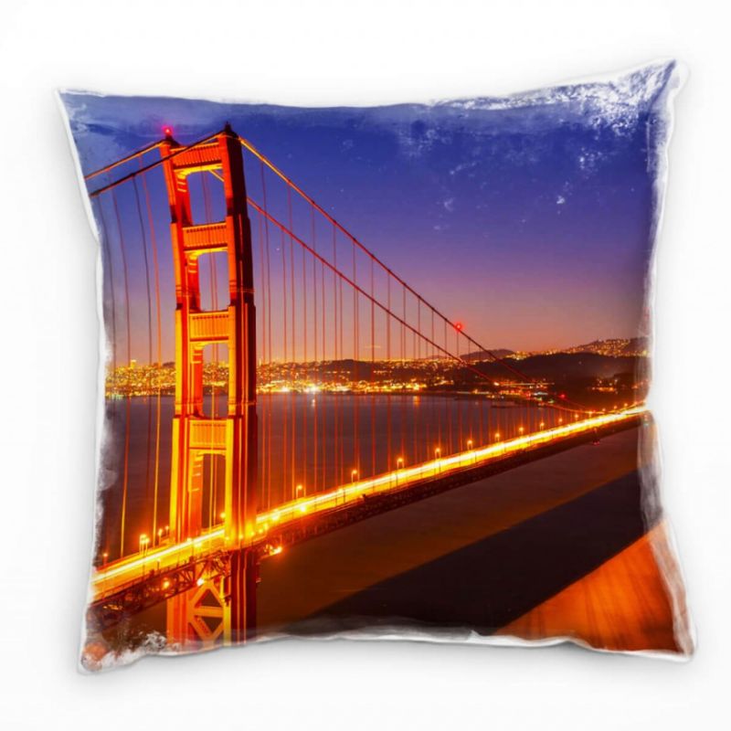 City, rot, blau, Golden Gate Bridge, Nacht Deko Kissen 40x40cm für Couch Sofa Lounge Zierkissen