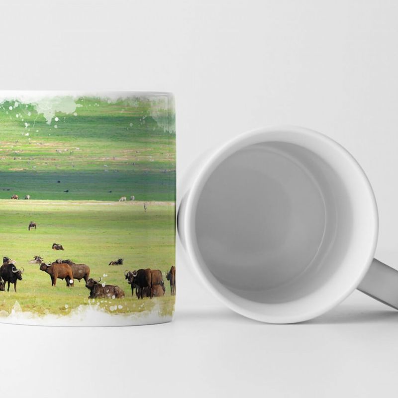 Tasse Geschenk Tierfotografie – Büffelherde in weiter Landschaft