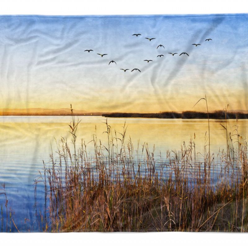 Handtuch Strandhandtuch Saunatuch Kuscheldecke  mit Fotomotiv Abendröte Vögel Me