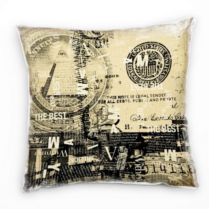 Illustration, braun, schwarz, hell, US Dollar, Geld, Amerika Deko Kissen 40x40cm für Couch Sofa Loun