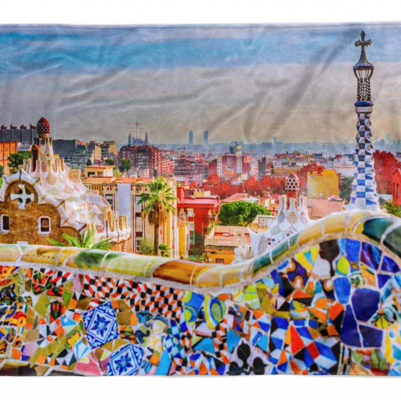 Handtuch Strandhandtuch Saunatuch Kuscheldecke  mit Fotomotiv Barcelona Hundertw