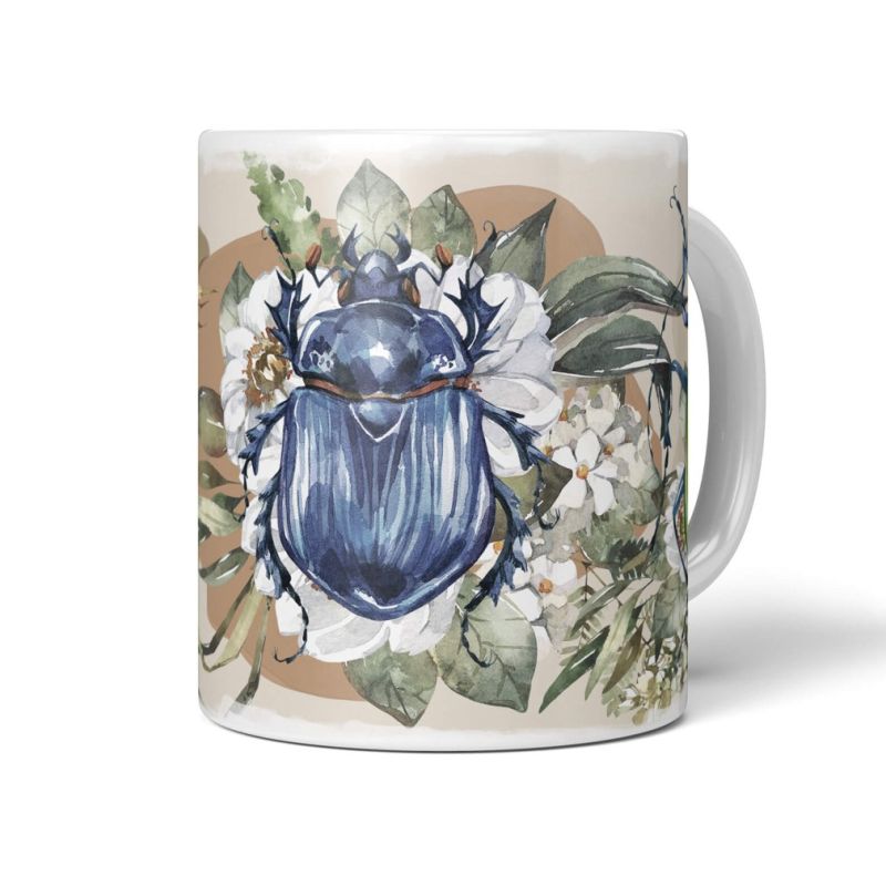 Dekorative Tasse mit schönem Motiv drei Käfer Blumen Blüten Frühling schönem Design