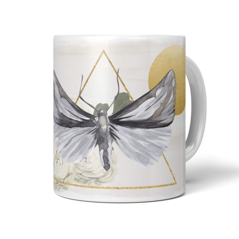 Dekorative Tasse mit schönem Motiv Schmetterling schönem Design goldene Elemente Sonne