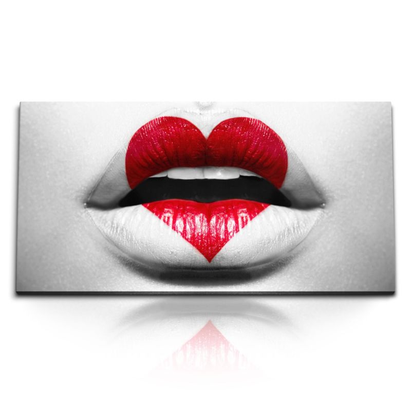 Kunstdruck Bilder 120x60cm Sexy Lippen Herz roter Lippenstift Schlafzimmer