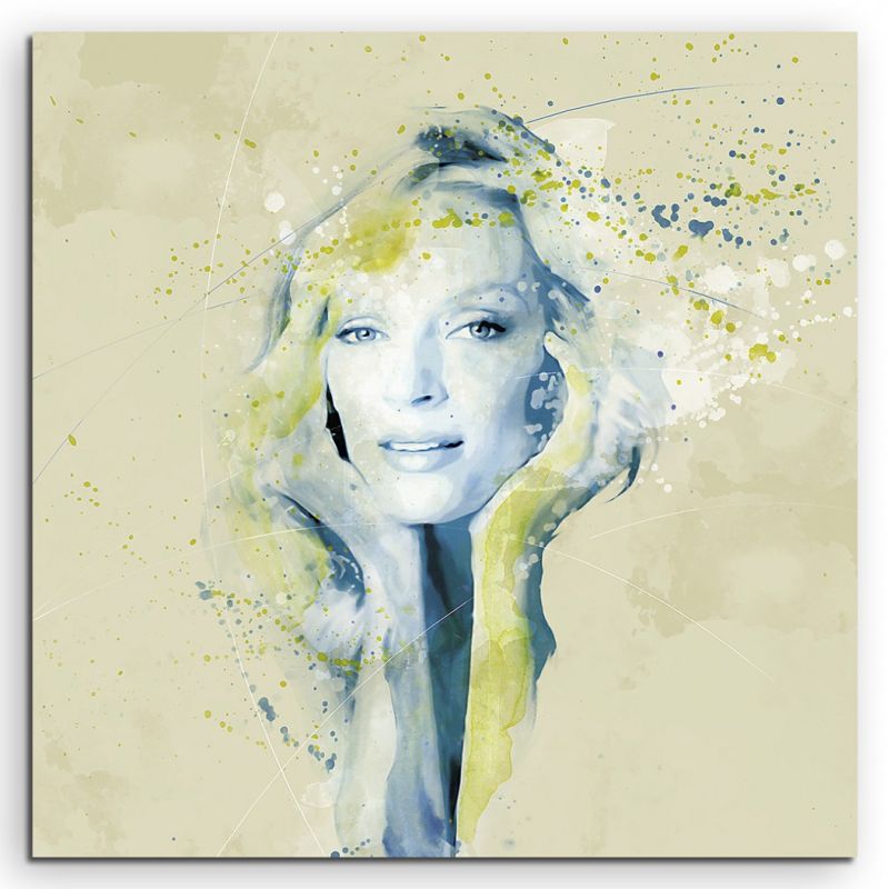 Uma Thurman III Aqua 60x60cm Wandbild Aquarell Art