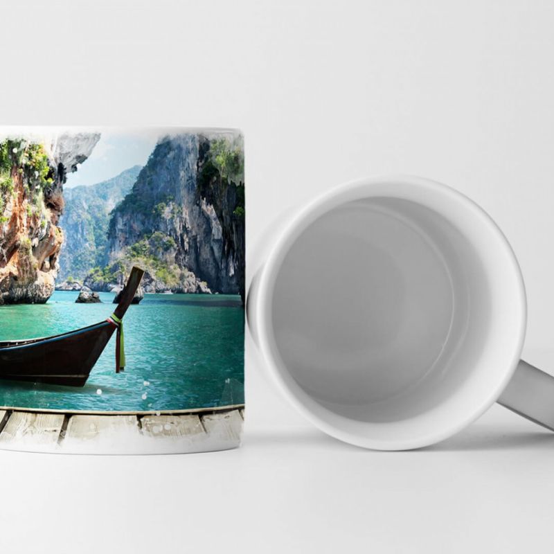 Tasse Geschenk Landschaftsfotografie – Boot am Pier in Krabi Thailand