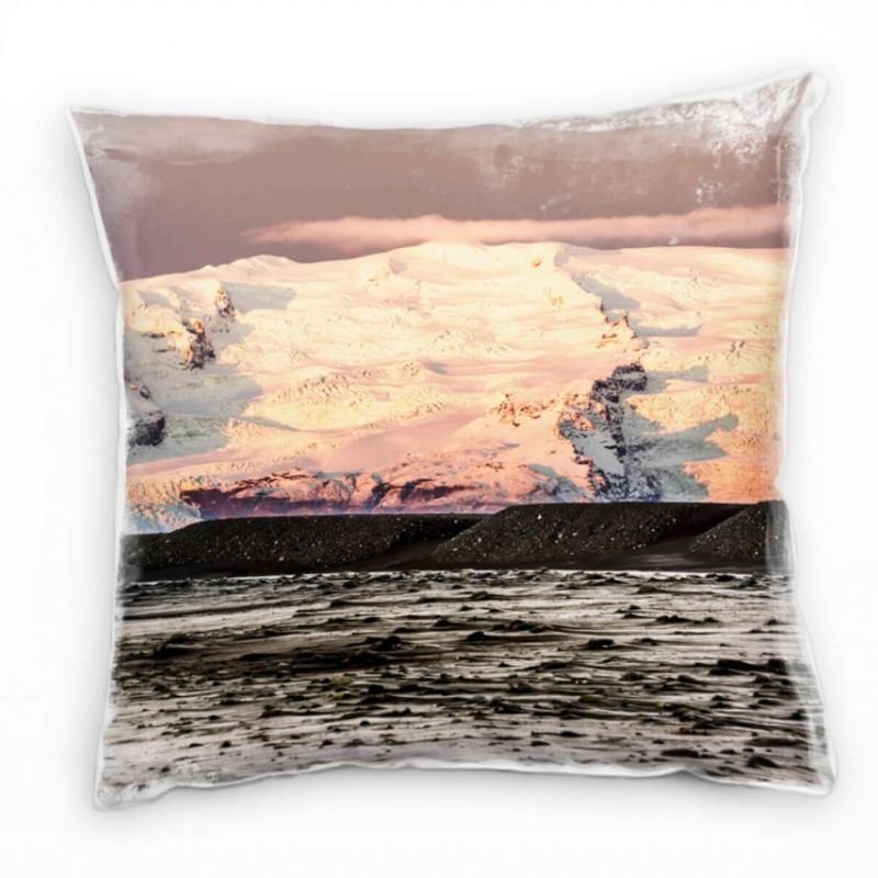 Winter, Island, Sonnenuntergang, Schnee, orange Deko Kissen 40x40cm für Couch Sofa Lounge Zierkissen