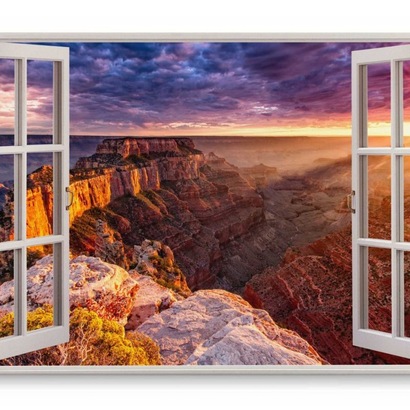 Wandbild 120x80cm Fensterbild USA Grand Canyon Sonnenuntergang Berge