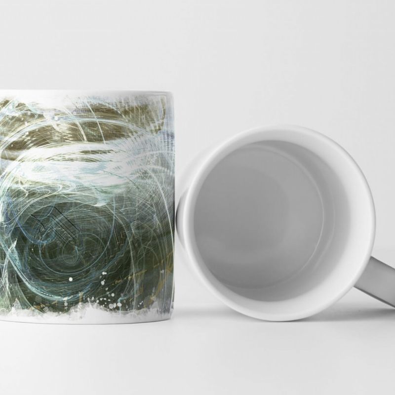 Tasse Geschenk Strudel weiß; schwarzgrün, weiße Linien