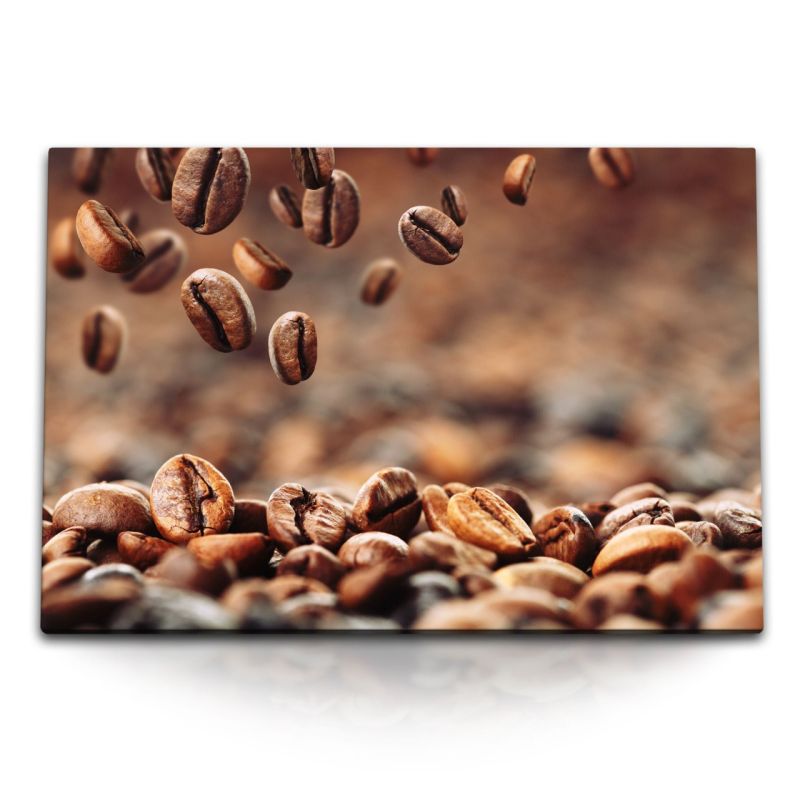 120x80cm Wandbild auf Leinwand Kaffee Kaffeebohnen Braun Küche Fotokunst Barista