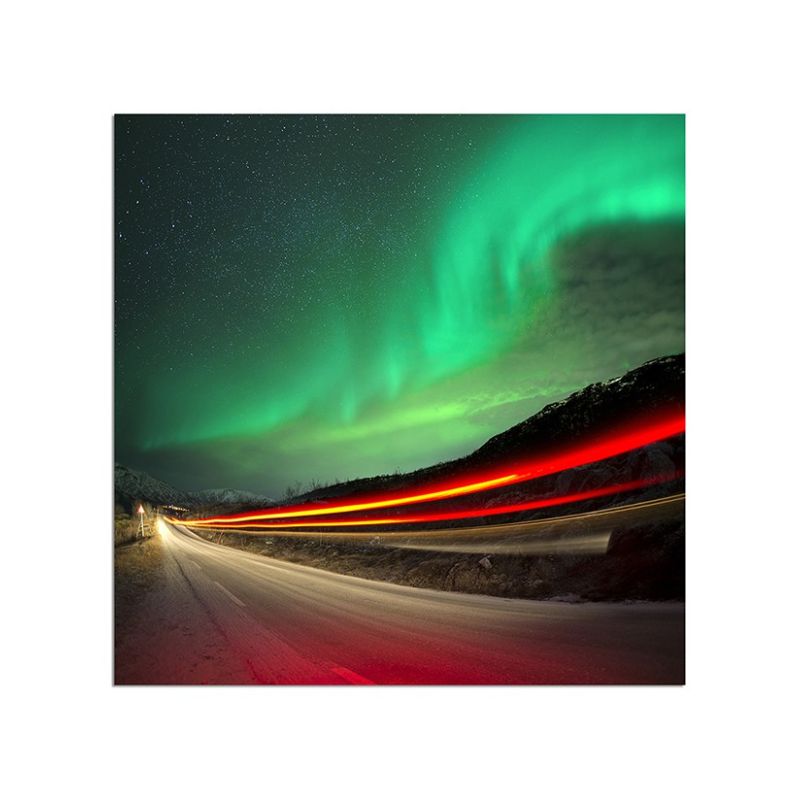 80x80cm Nordlichter Straße Lichter Norwegen Nacht