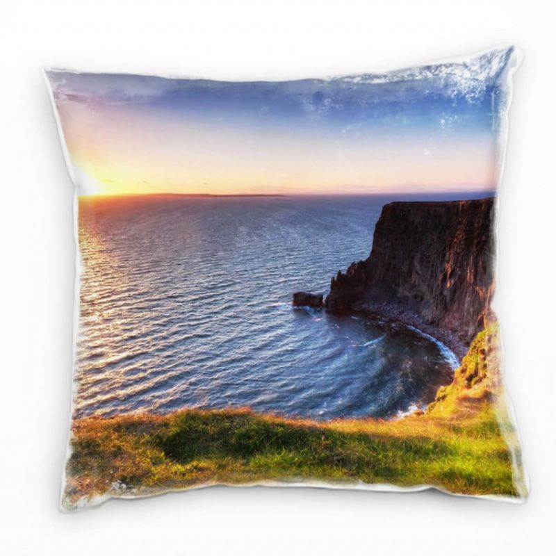 Landschaft, Meer, blau, orange, Irland, Sonnenuntergang Deko Kissen 40x40cm für Couch Sofa Lounge Zi