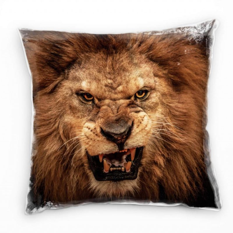 Tiere, braun, brüllender Löwe, Kopf Deko Kissen 40x40cm für Couch Sofa Lounge Zierkissen