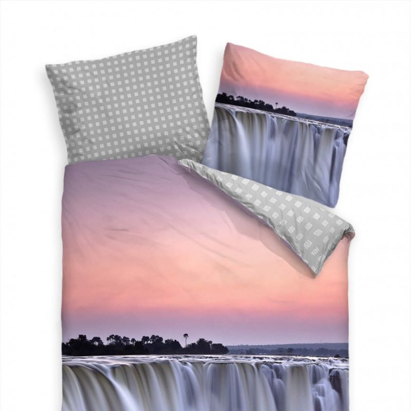 Wasserfall Morgenrot Viktoria Falls Bettwäsche Set 135×200 cm + 80x80cm  Atmungsaktiv