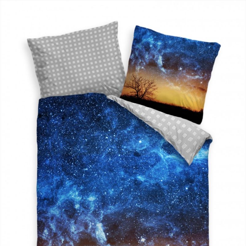 Galaxie Nacht Himmel Blau Gelb Bettwäsche Set 135×200 cm + 80x80cm  Atmungsaktiv