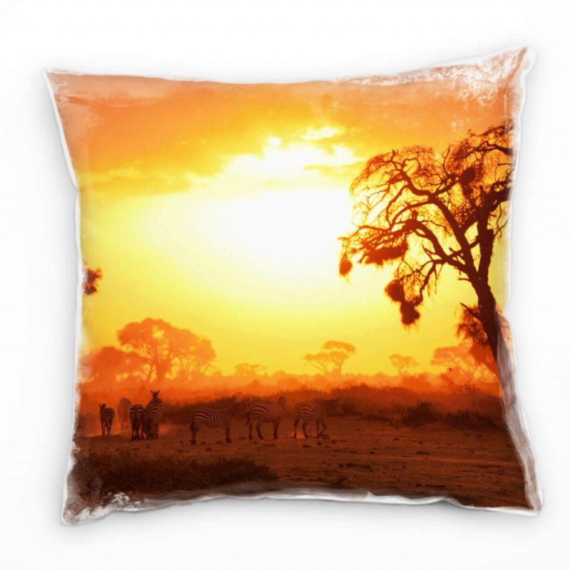 Tiere, Zebras, Sonnenuntergang, Afrika, orange Deko Kissen 40x40cm für Couch Sofa Lounge Zierkissen