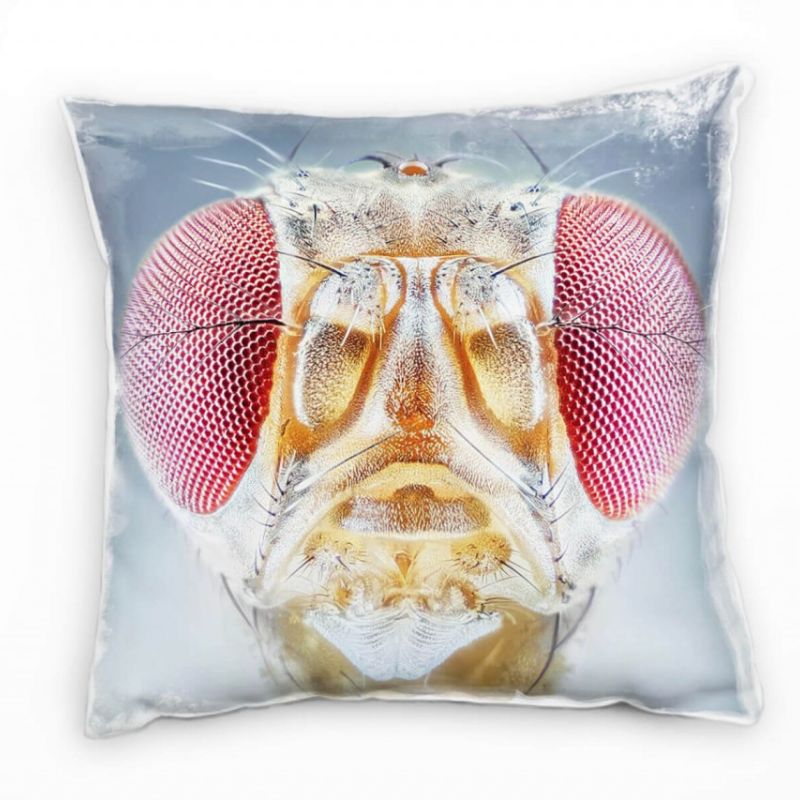 Macro, Tiere, Fliege, Auge, grau, rot, orange Deko Kissen 40x40cm für Couch Sofa Lounge Zierkissen