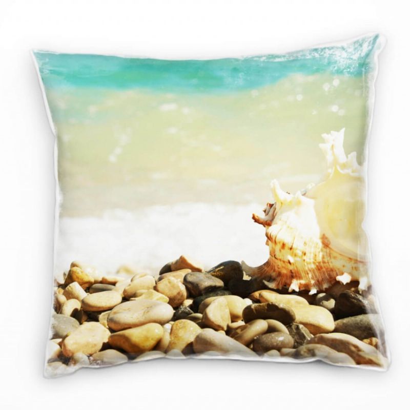 Strand und Meer, Muschel, Welle, beige, türkis Deko Kissen 40x40cm für Couch Sofa Lounge Zierkissen