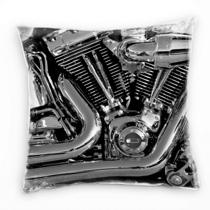 Macro, schwarz, weiß, Motorblock, Motorrad Deko Kissen 40x40cm für Couch Sofa Lounge Zierkissen