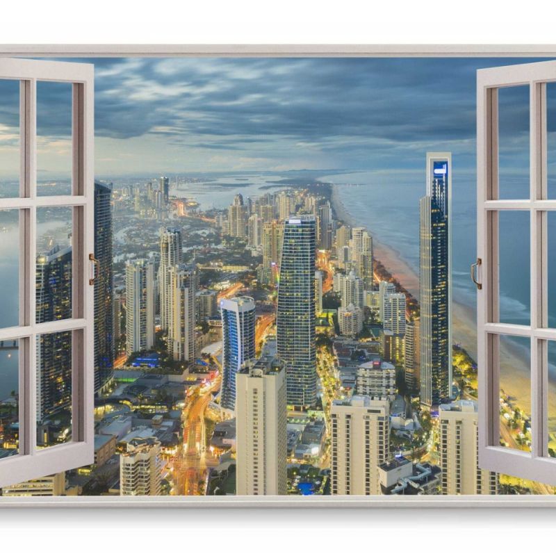 Wandbild 120x80cm Fensterbild Gold Coast Queensland Hochhäuser Australien Stadtlichter