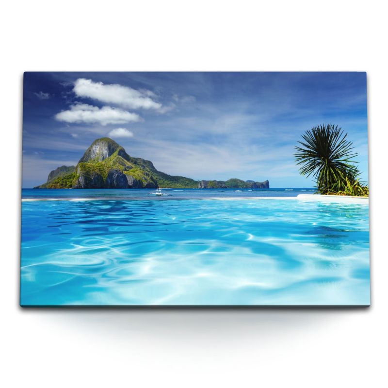 120x80cm Wandbild auf Leinwand Trauminsel Sommer Strand Meer Palmen