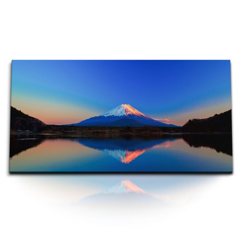 Kunstdruck Bilder 120x60cm Fuji Berg Japan Vulkan Abenddämmerung Natur Meer