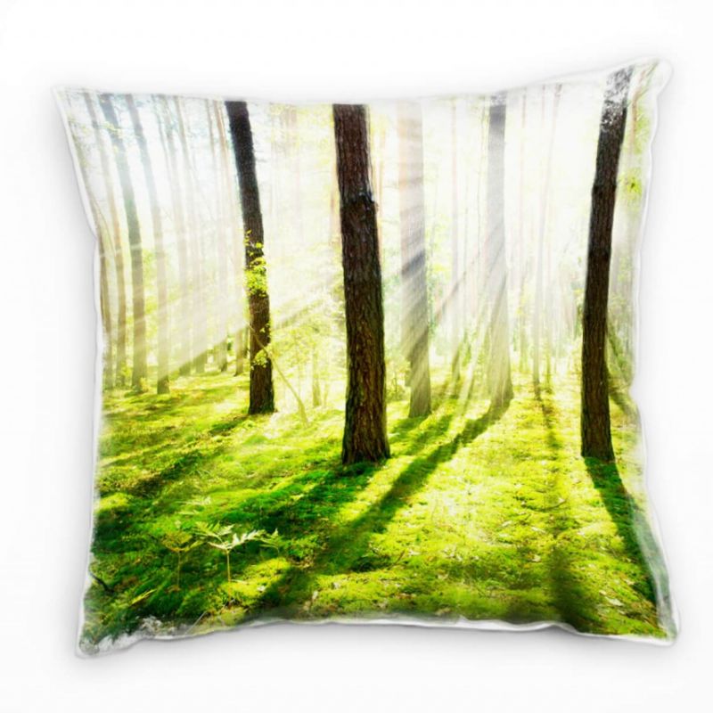 Frühling, Natur, grün, braun, lichtdurchfluteter Wald Deko Kissen 40x40cm für Couch Sofa Lounge Zier